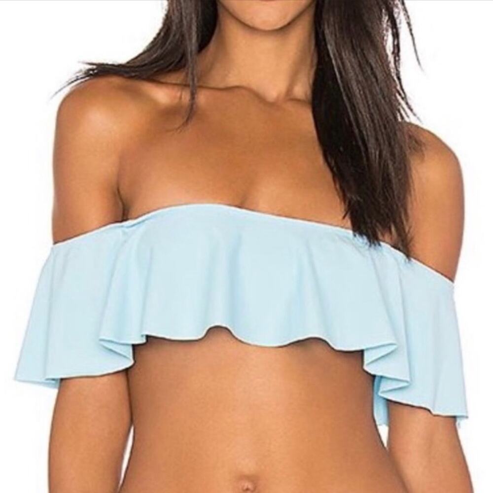 Revolve Exclusive Beach Riot Crevst Ruffle Bikini Top - Size Medium - Light Blue